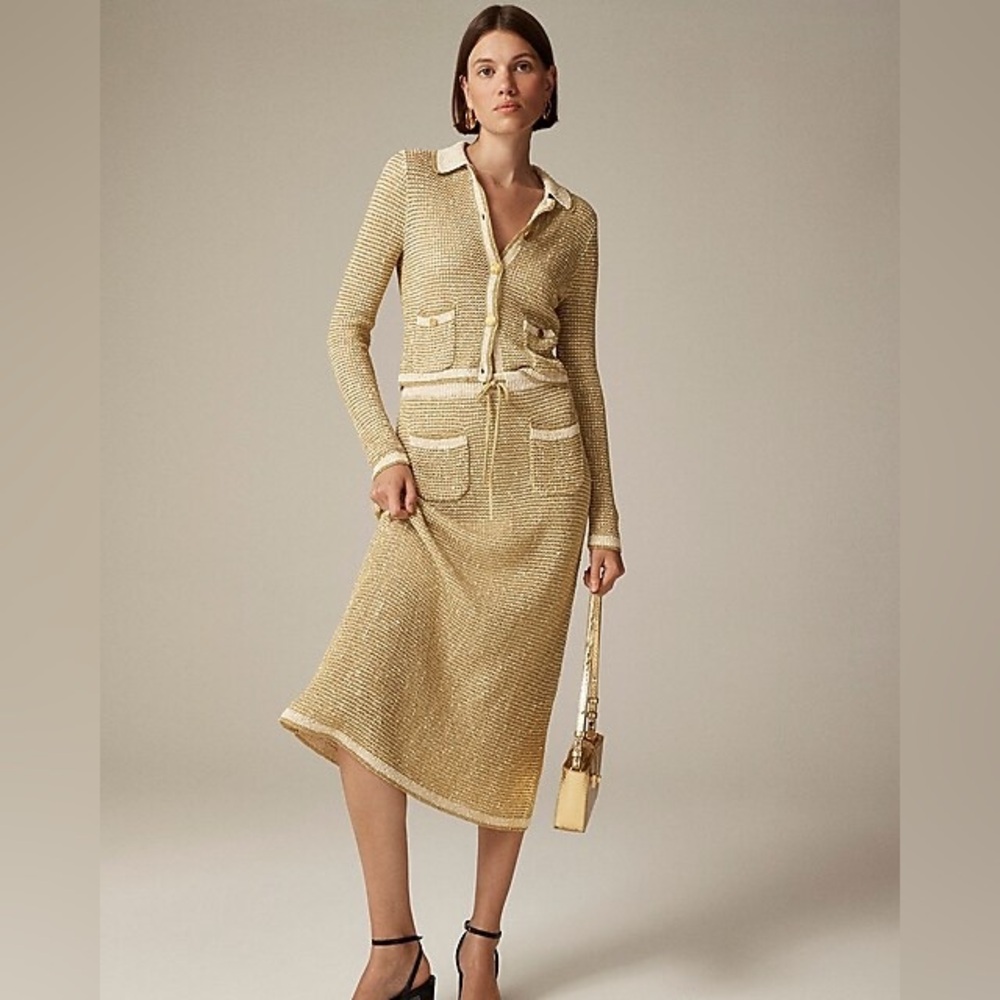J. Crew Collection metallic-weave midi skirt and cardigan matching set/ Size S